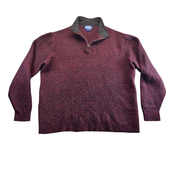 Pendleton Sweater Mens‎ XL Burgundy Red Wool 1/2 Zip Long Sleeve - Picture 1 of 12